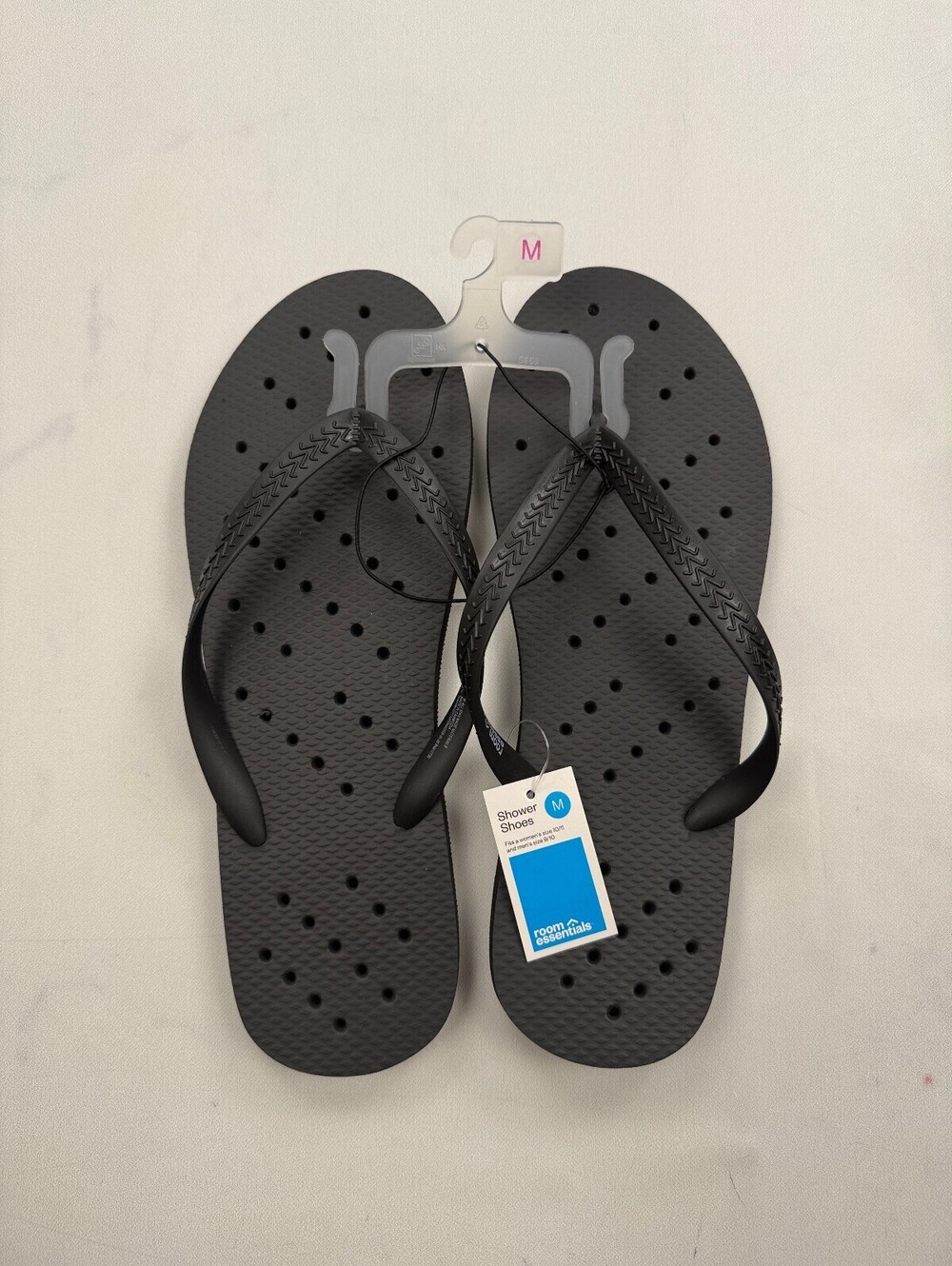 Room Essentials Shower Shoes Black Modern Slides - Mens 9/10 Womens 10/11